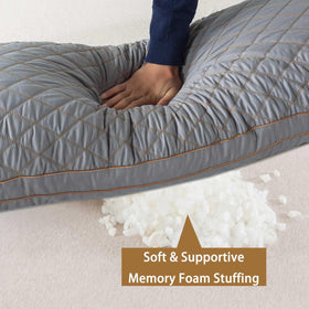 WhatsBedding memory foam pillow diamond-quilted cover texture adds cozy, low-irritation comfort.