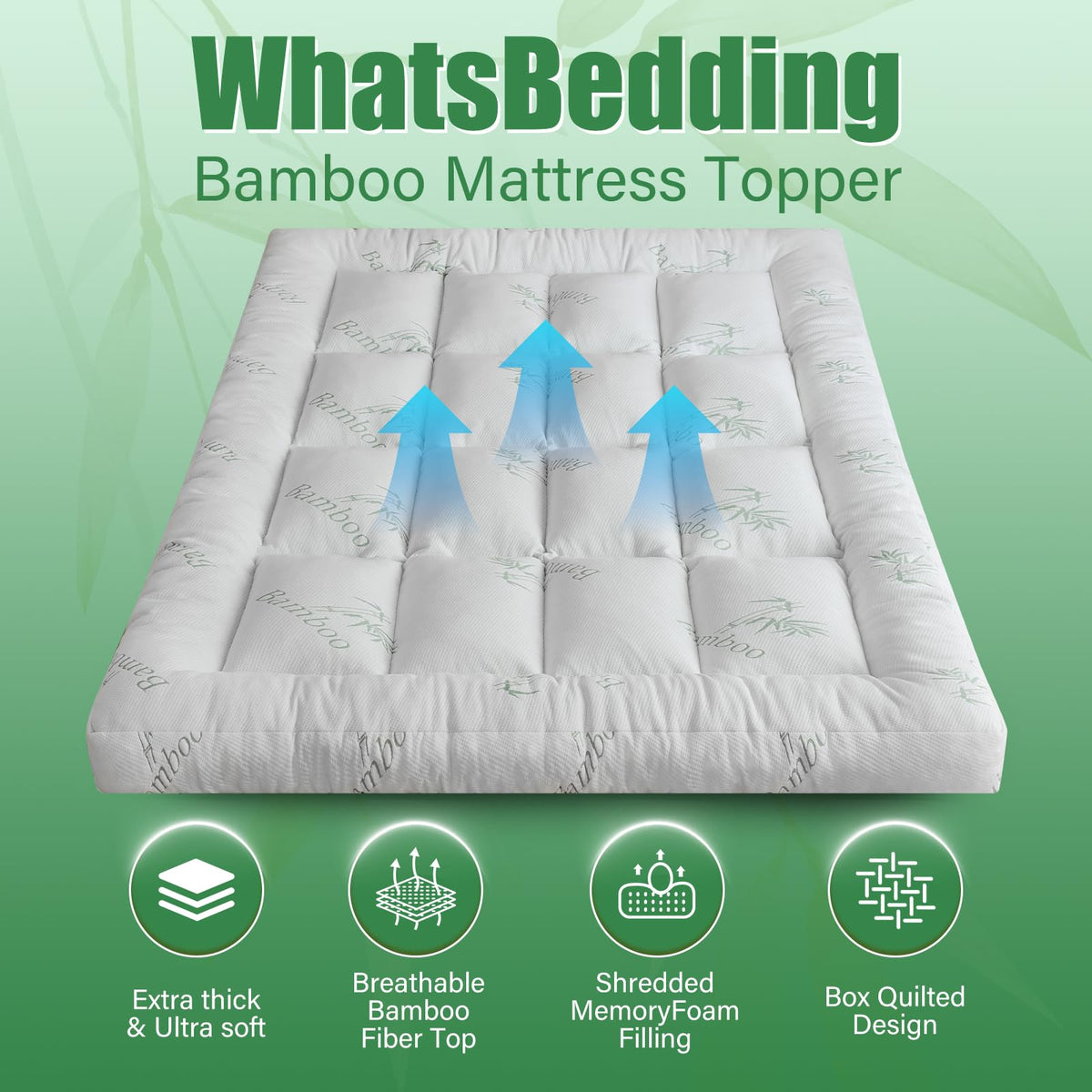 WhatsBedding elastic straps secure the topper to the mattress edge for stable sleep.