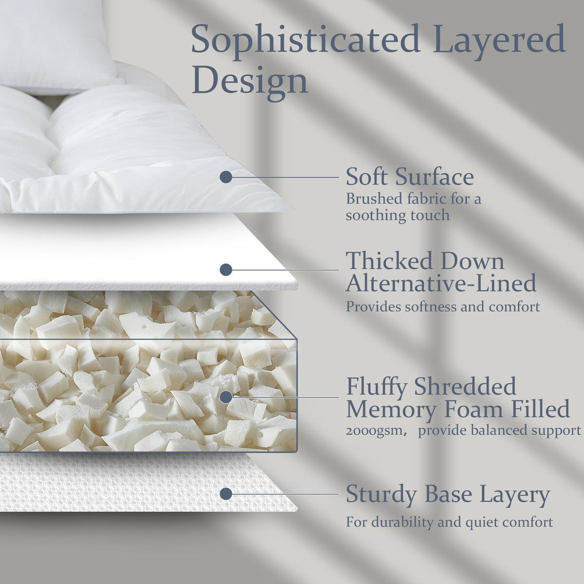WhatsBedding ergonomic design supports body curves for improved comfort during sleep.