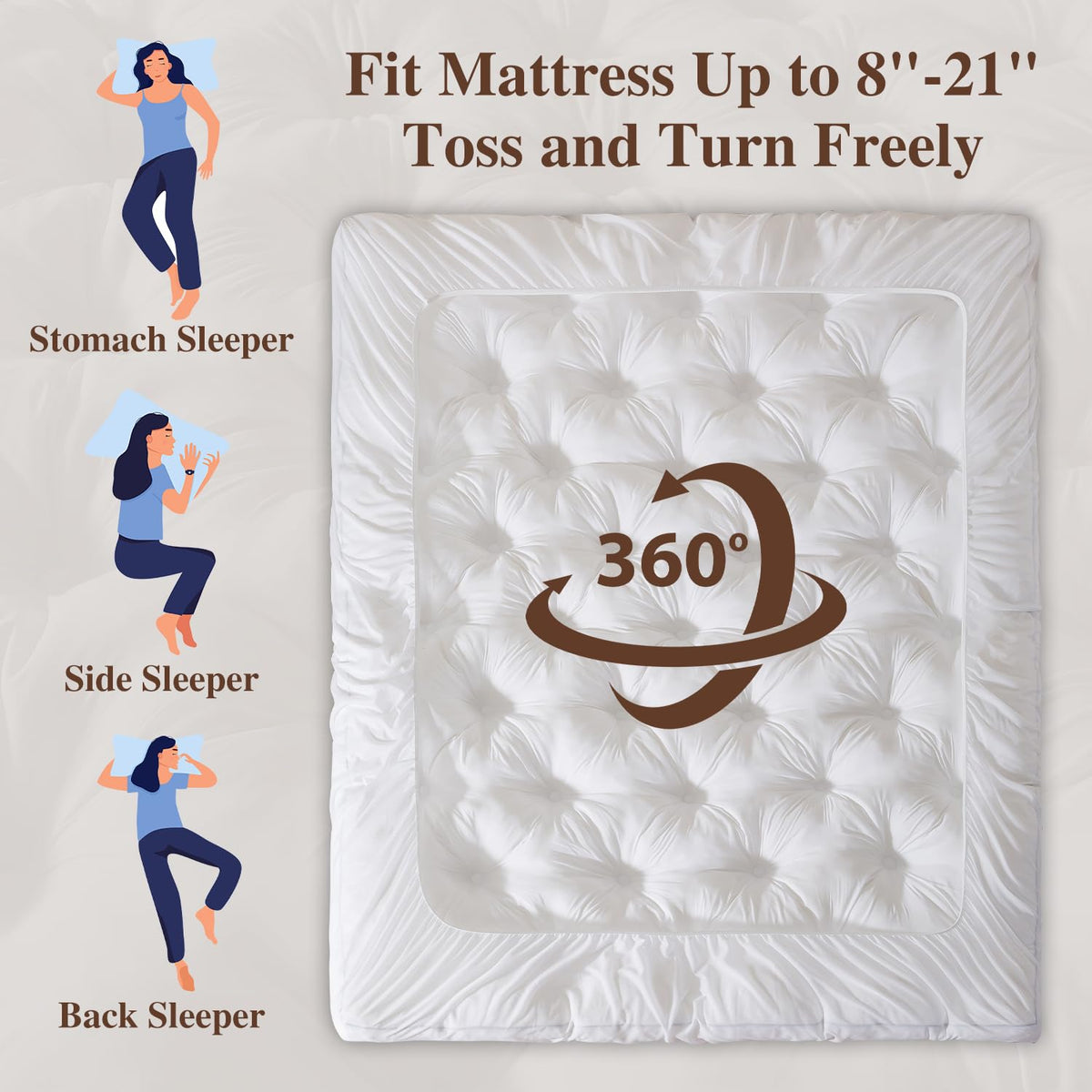 WhatsBedding full-size topper shown on a bed for instant softness and support.