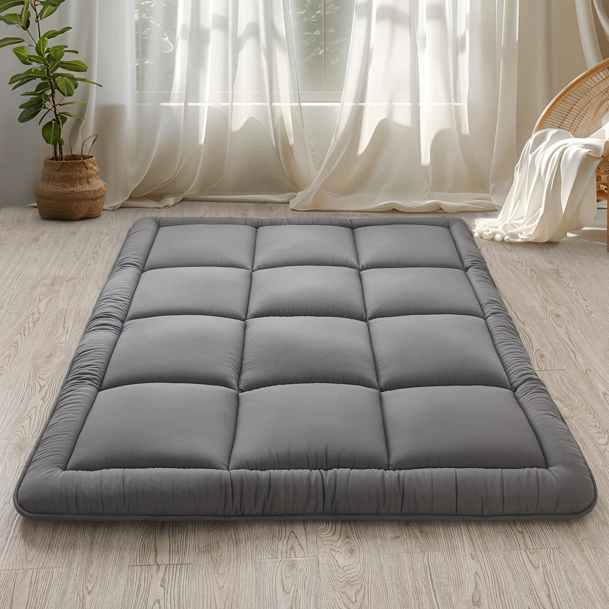WhatsBedding futon mattress folded-rollup for convenient storage and portability.