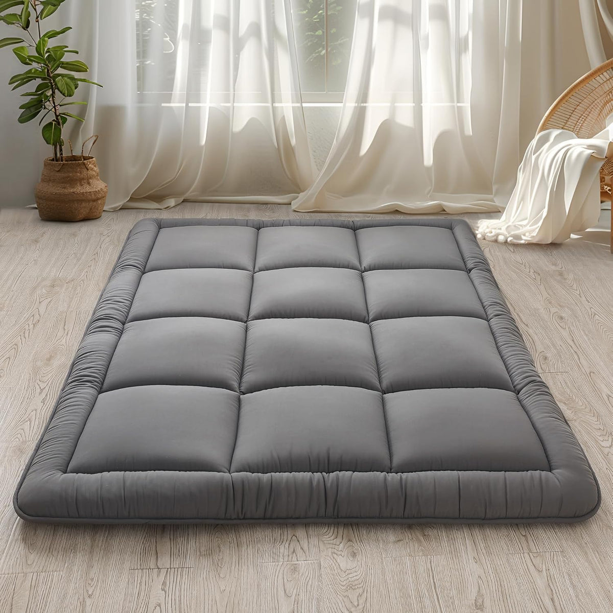WhatsBedding Japanese floor mattress folded roll offers space-saving storage and easy transport.
