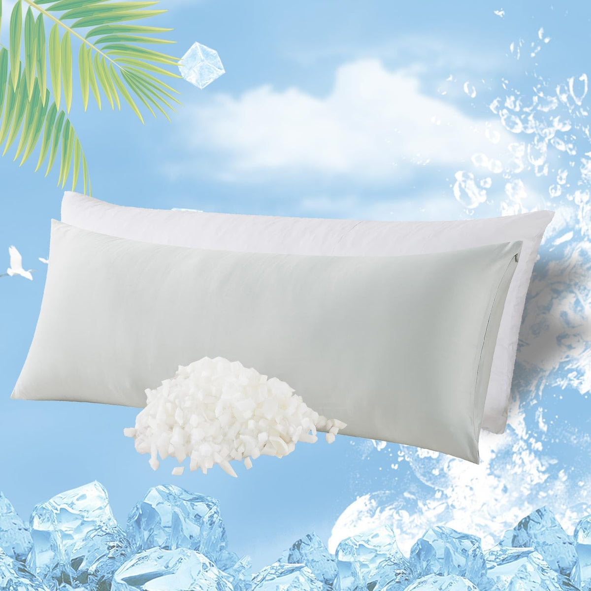 WhatsBedding memory foam body pillow with cooling cover for a cooler night.