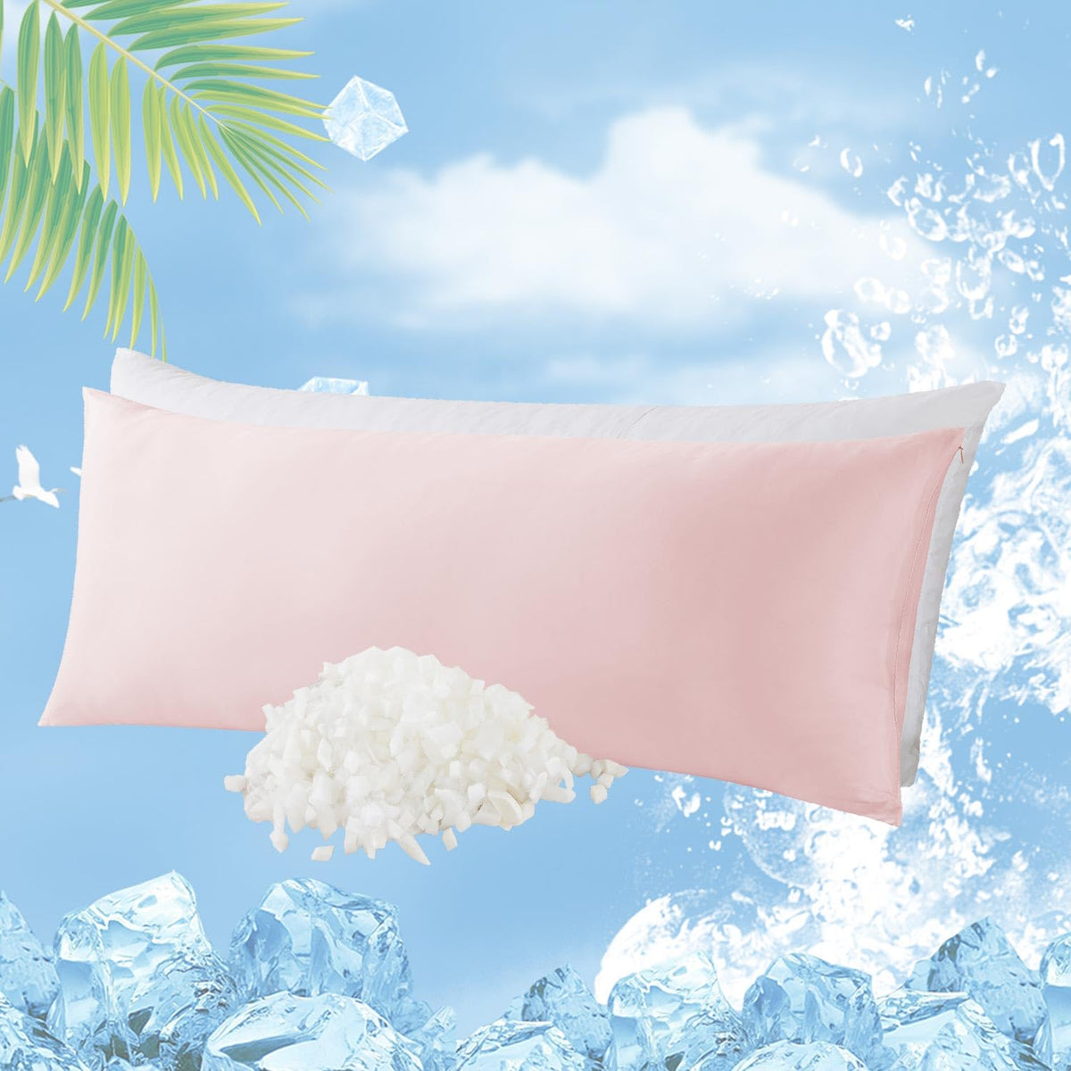 WhatsBedding memory foam body pillow with ice pink cover for cooling comfort.