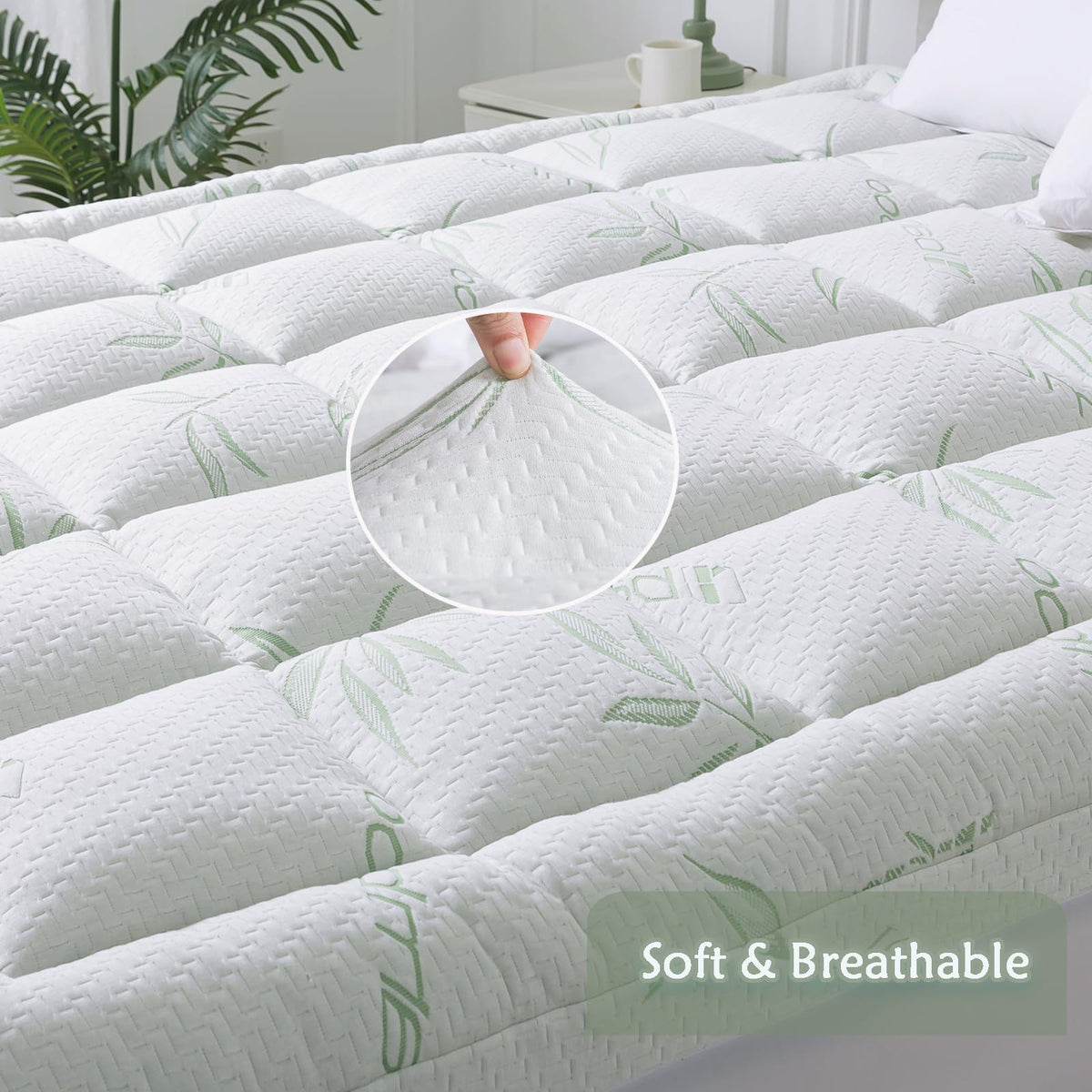 WhatsBedding Queen Topper with deep-pocket fit stays securely in place.