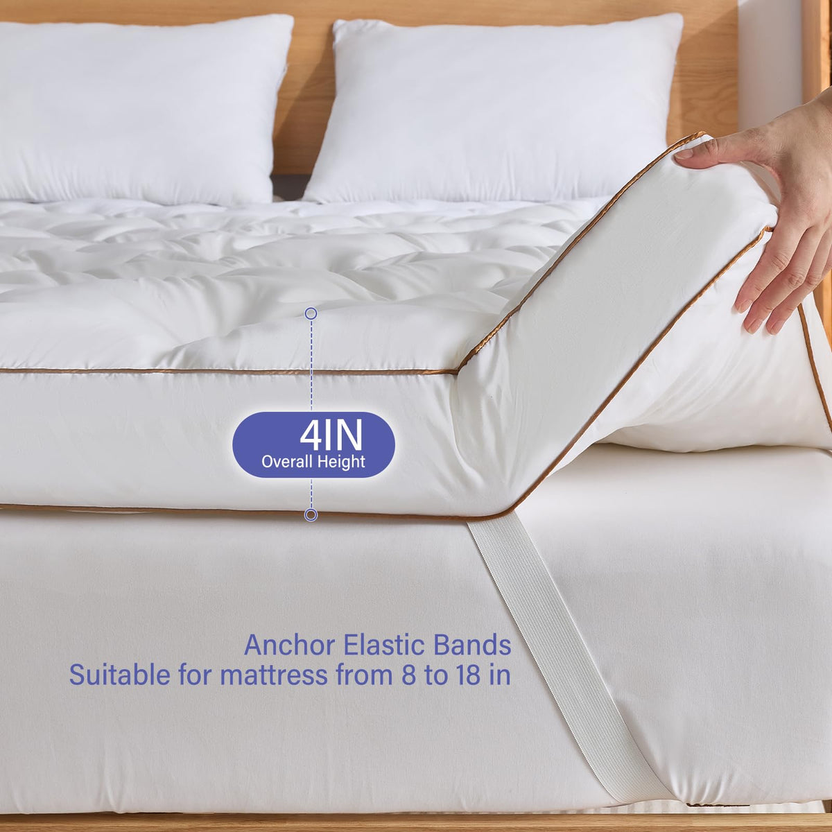 WhatsBedding topper with stable anchor straps prevents movement