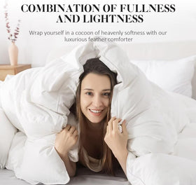 WhatsBedding White Queen Comforter on bed demonstrates all-season warmth and fluffy loft