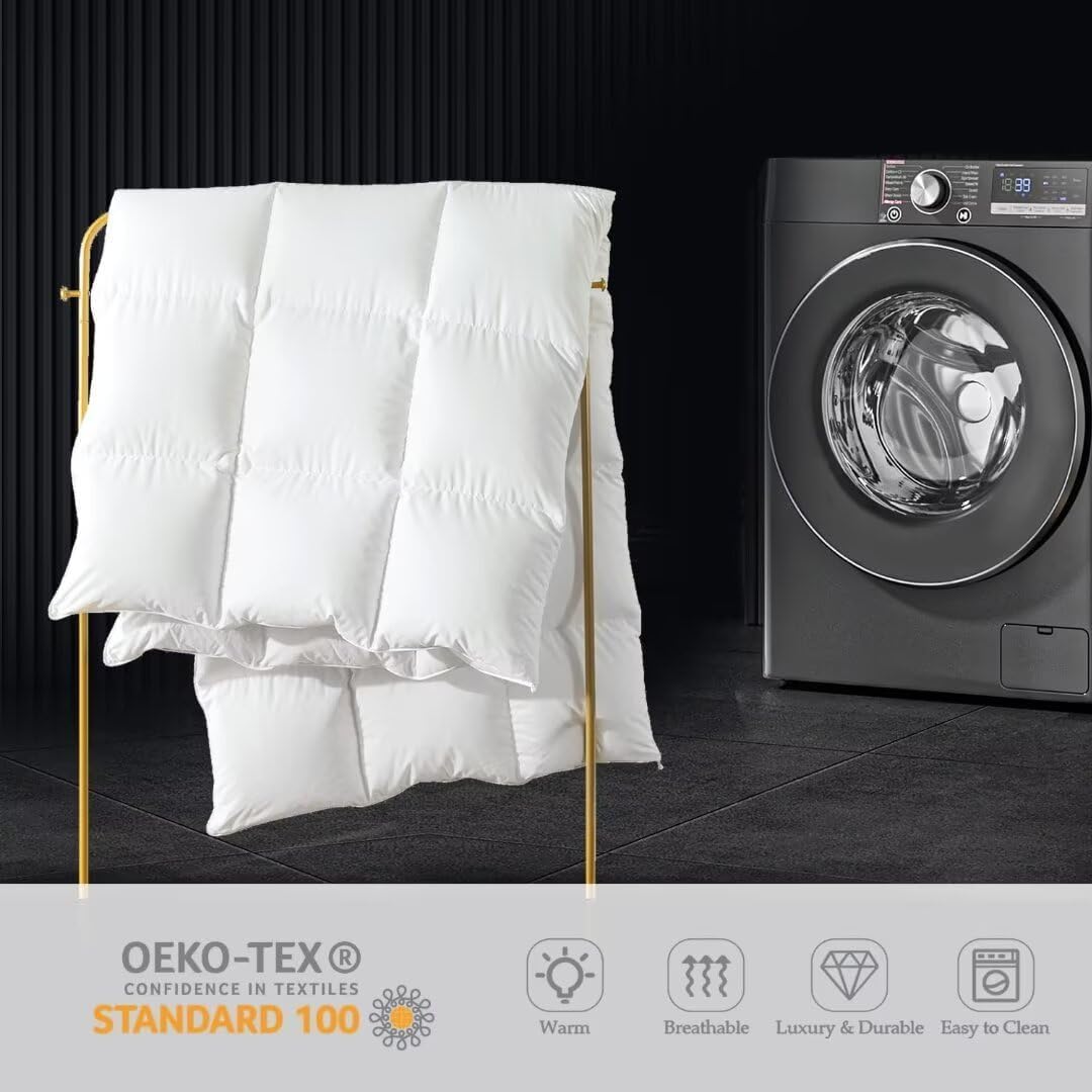 WhatsBedding White Queen Comforter packaging reflects easy care and machine washable design
