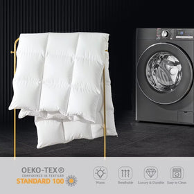 WhatsBedding White Queen Comforter packaging reflects easy care and machine washable design