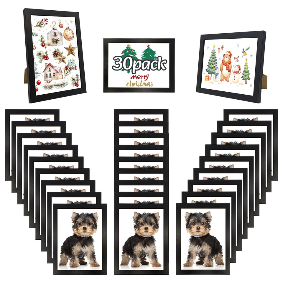 WHEATHUSK 30-pack black 6x8 photo frames for versatile wall or tabletop display.