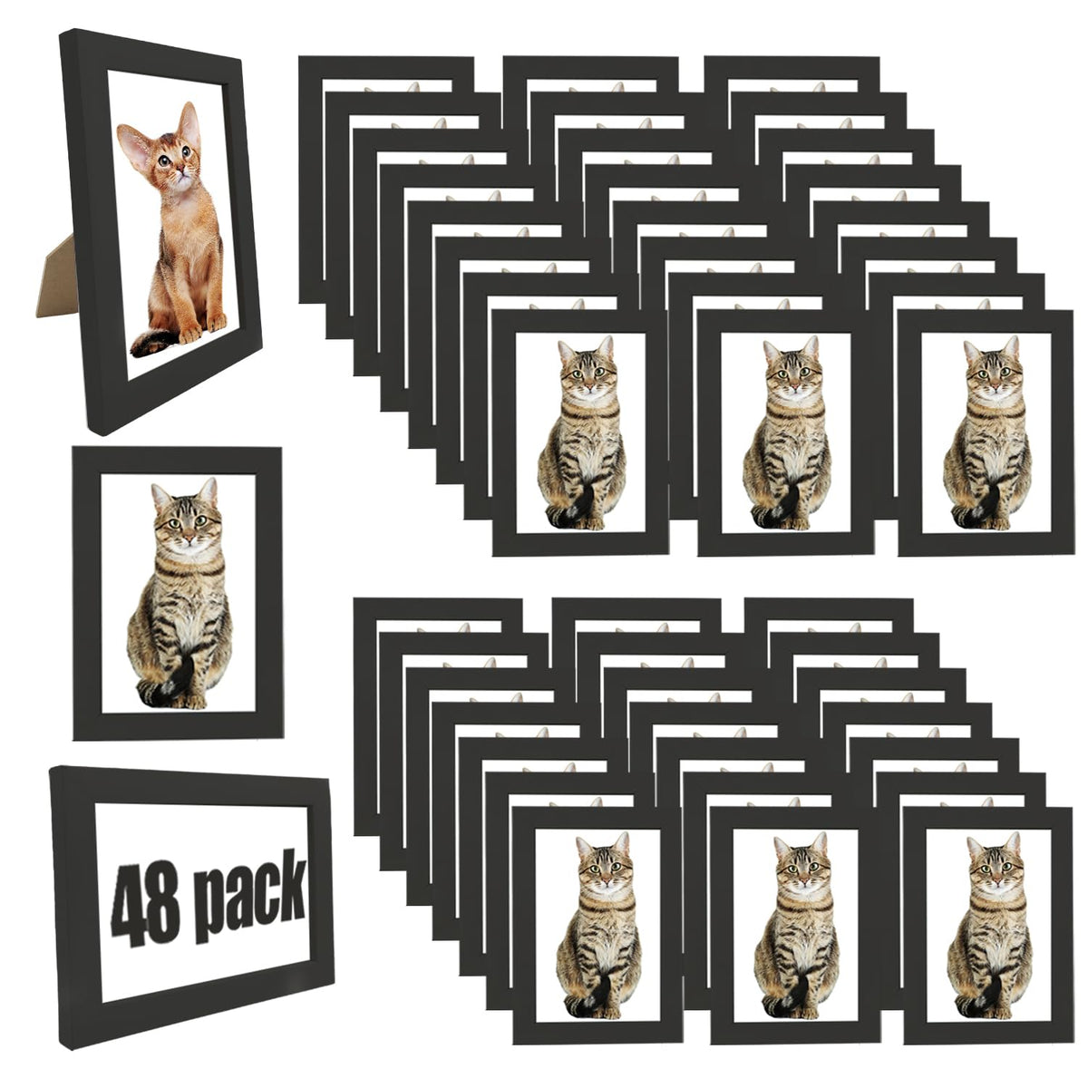 WHEATHUSK 48-pack 5x7 black picture frames for wall display.