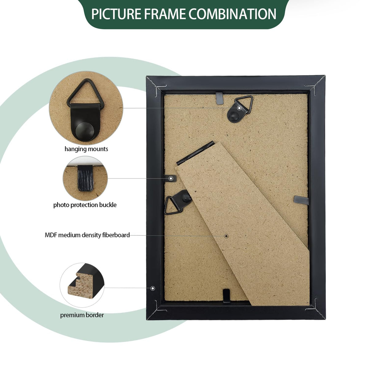 WHEATHUSK frames plexiglass close-up emphasizes durable, clear protection for 4x6 photos.