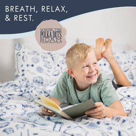 Where The Polka Dots Roam deep-pocket fitted sheet fits thick mattresses securely.