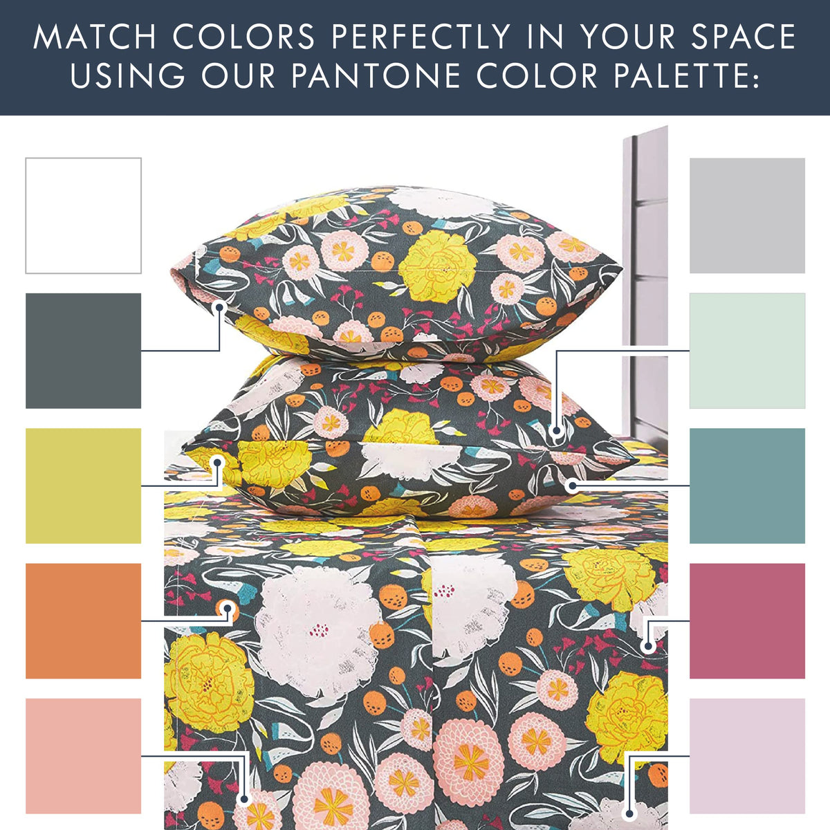 Where The Polka Dots Roam dark floral king-size fitted sheet preserves mattress fit.