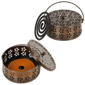 Whiidoom portable iron mosquito coil holder with handle in bronze finish for easy transport.