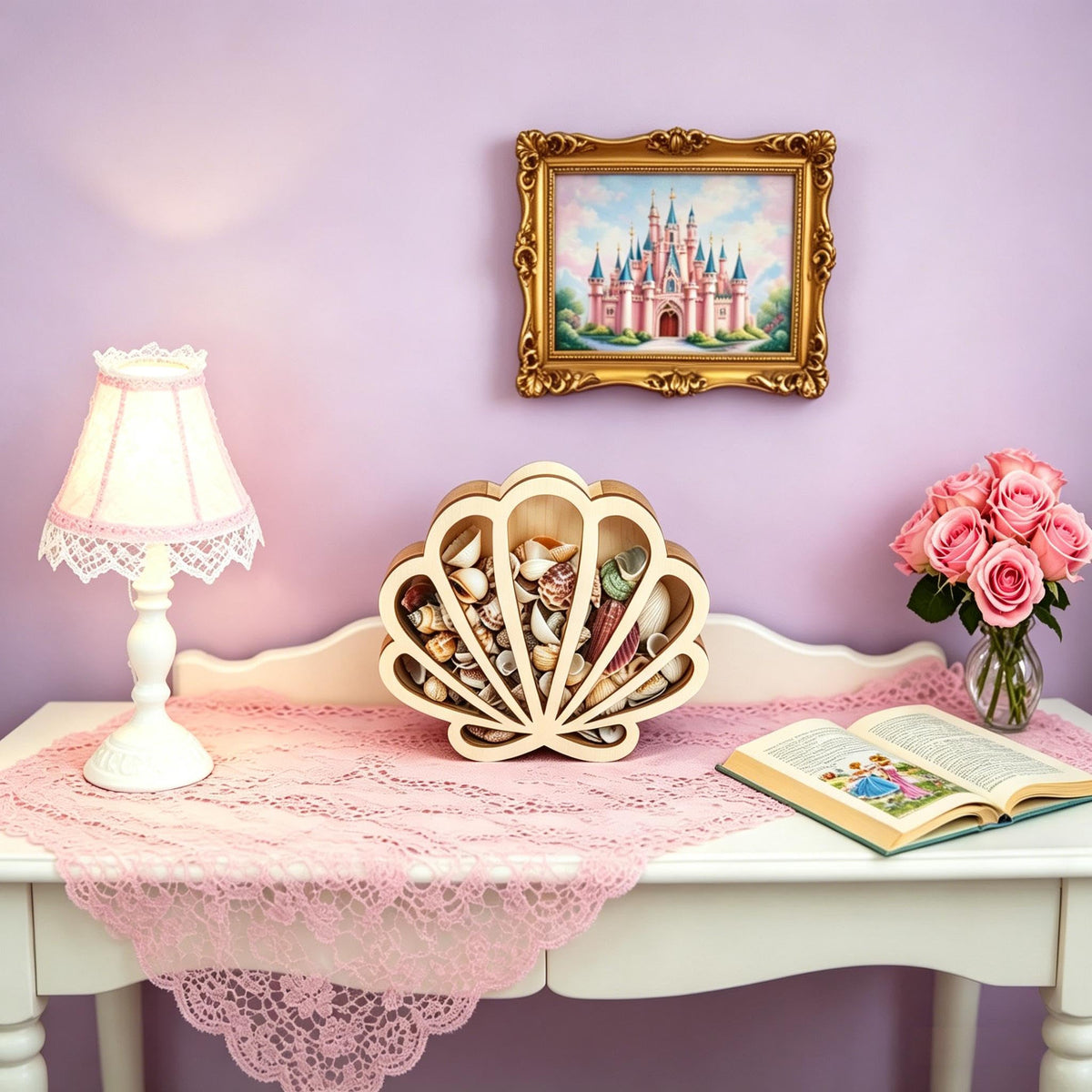 Whimsicorn seashell storage display 6.1 by 7.2 by 2 inches keeps treasures organized.
