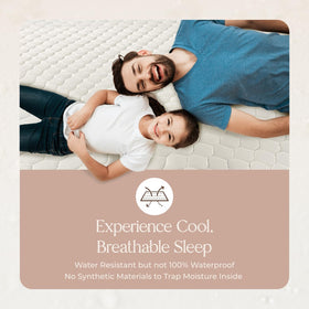 Whisper Organics cooling sleep setup illustrates easy care and refreshing sleep with natural materials.