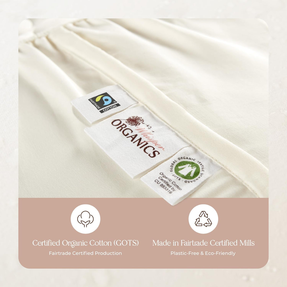 Whisper Organics organic cotton protection absorbs fluids without full waterproofing