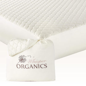 Whisper Organics mattress pad in ivory shows quilted stitching for soft cooling comfort