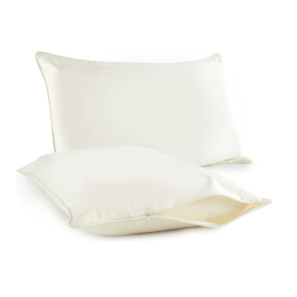Whisper Organics pillow protector front view in ivory shows breathable, soft cotton