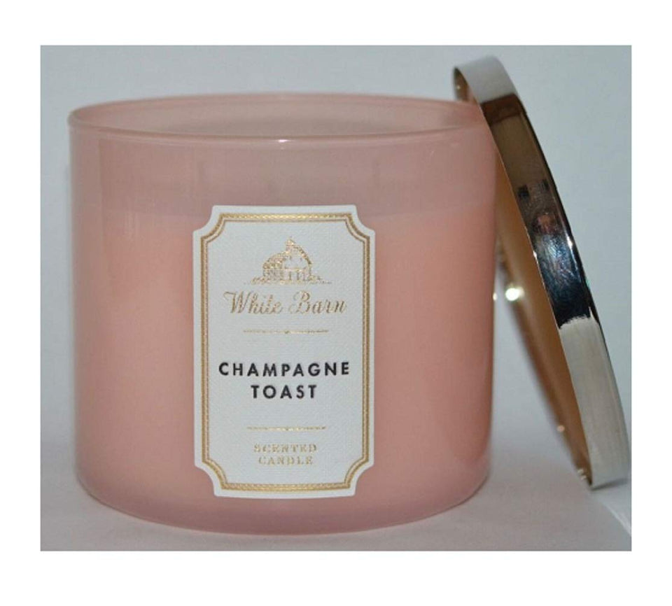 White Barn Champagne Toast 3-Wick Candle shows three wicks for even burn and festive aroma.