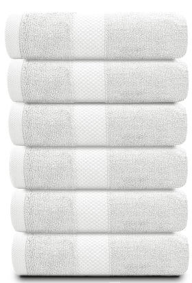 White Classic hand towels close-up, dense Turkish cotton weave for quick-dry performance.