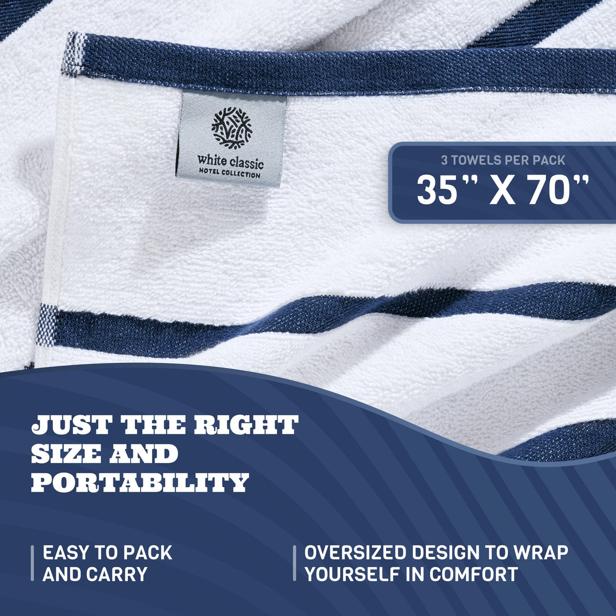 White Classic three-pack folded towels demonstrating value and softness
