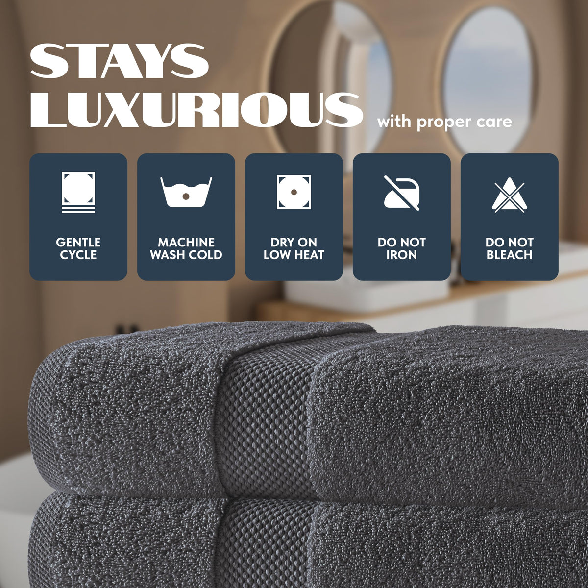 White Classic absorbent, fast-drying towels offer lint-free performance after washing.