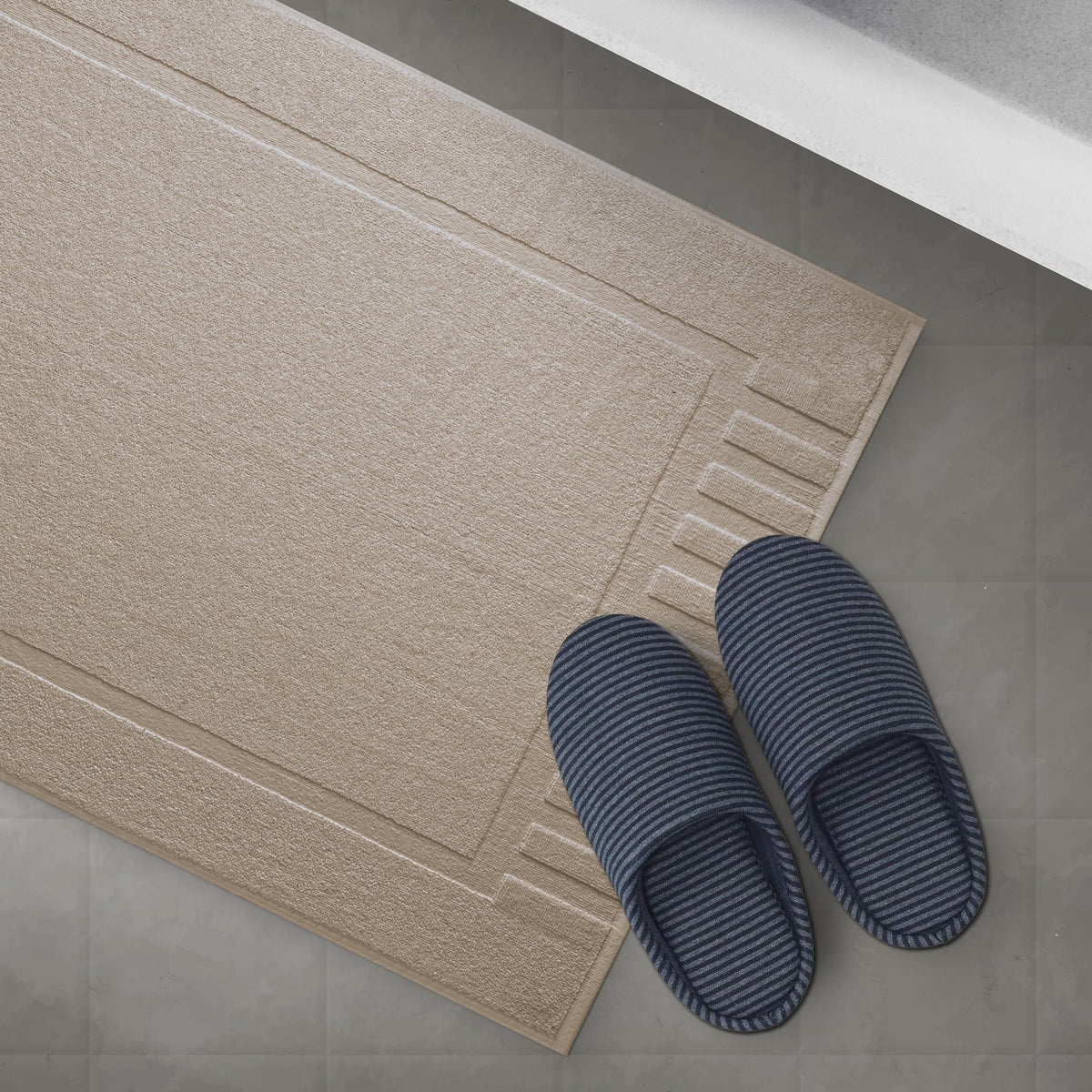 White Classic 2-pack taupe bath mats angle shot for coordinated bathroom decor