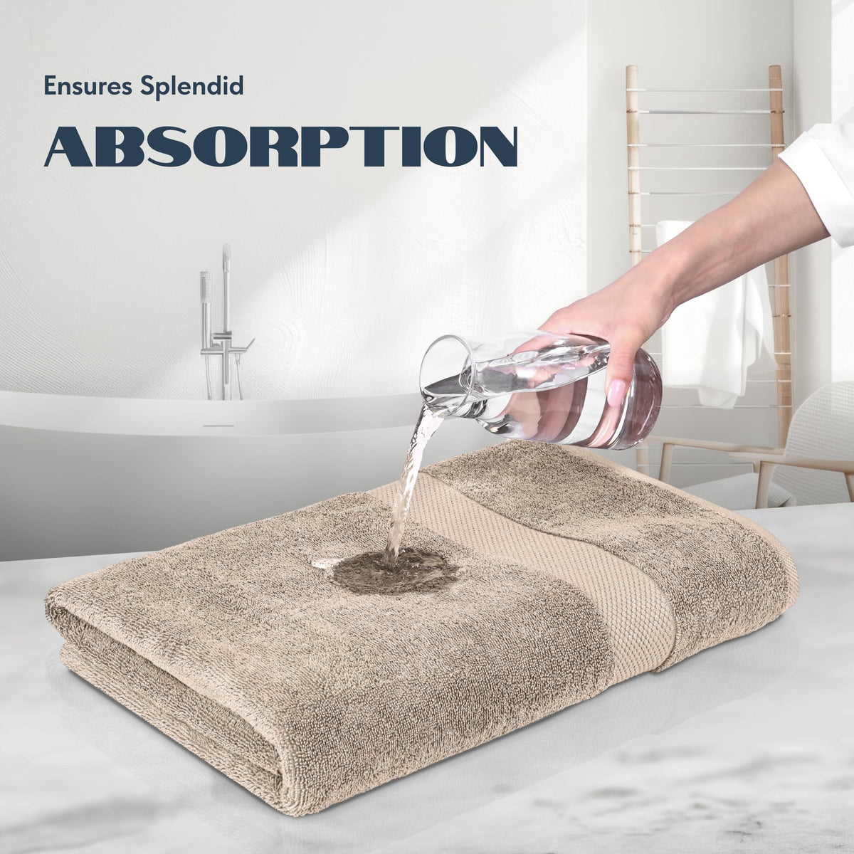 White Classic taupe bath sheet color adds warm, elegant bathroom accent