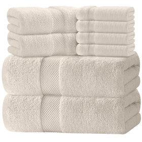 White Classic bath towel set 8-piece Ivory with plush softness and quick-dry performance