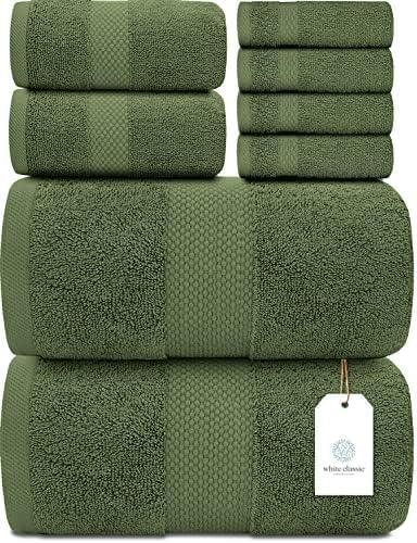 White Classic 8-piece bath towel set with plush texture for everyday luxury.