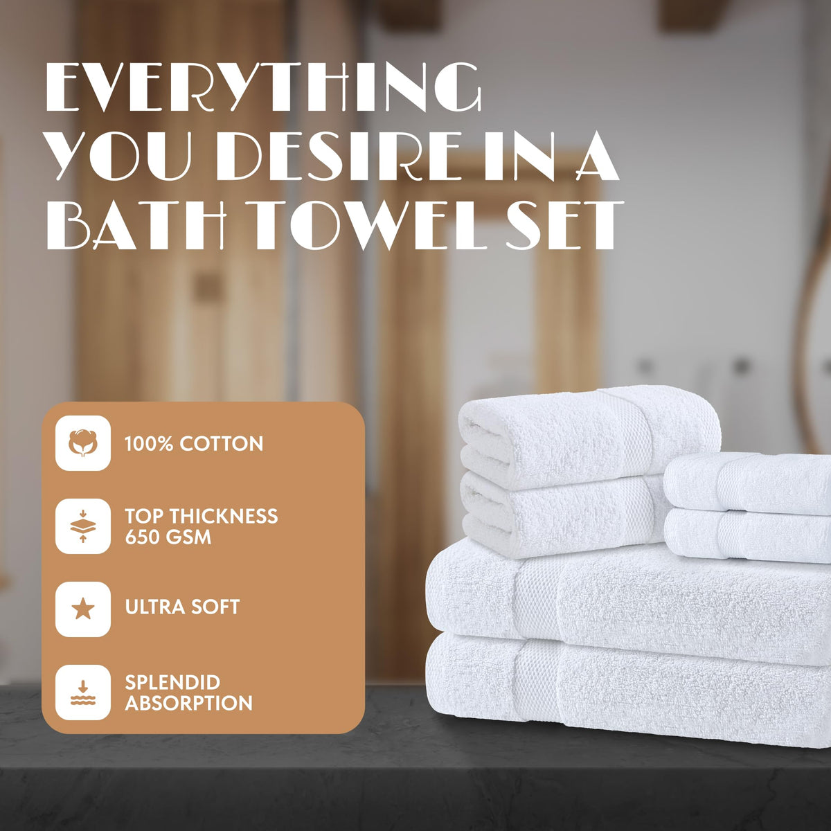 White Classic bath towels 27x54 inches shown for home spa use