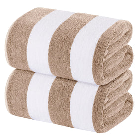 White Classic beach towel with beige cabana stripe for poolside comfort.