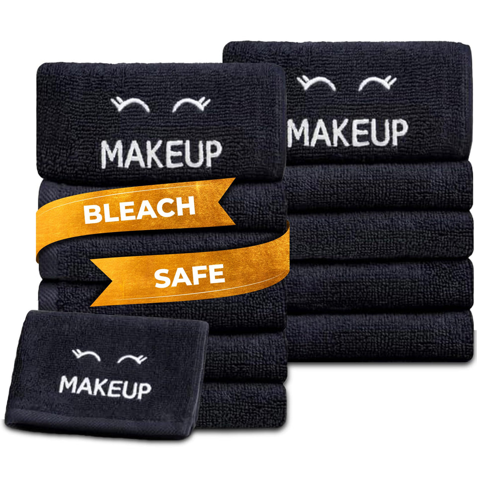 White Classic bleach-safe black makeup washcloths pack for everyday makeup removal
