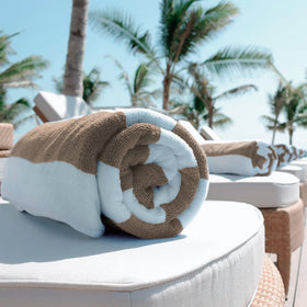 White Classic cabana stripe towel set for spa days and vacations.