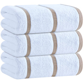 White Classic cotton pool towel stripes, oversized 70x35 inches for poolside comfort