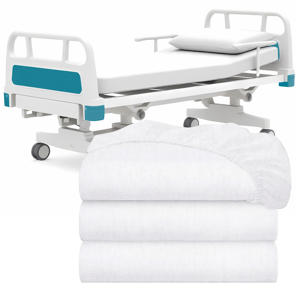 White Classic fitted bedsheet 3pc pack with secure elastic edge for hospital beds.