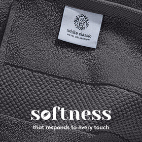 White Classic hand towel 16x30 closeup, reinforced stitching for durability.