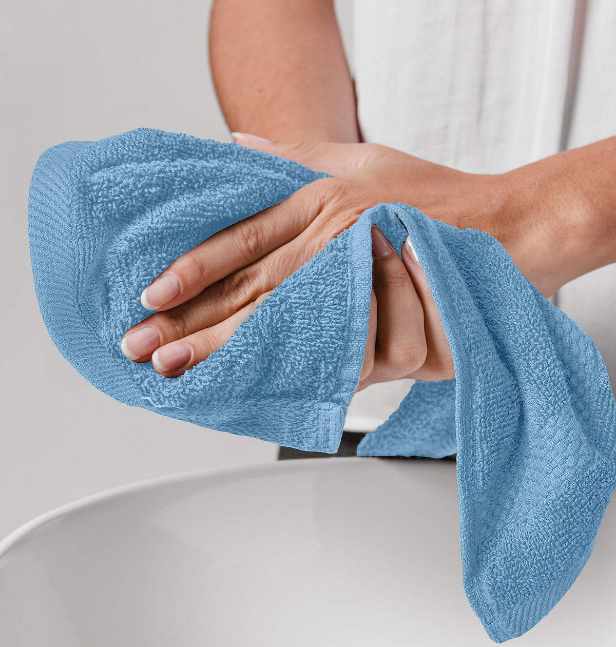 White Classic machine-washable washcloths save time and energy.