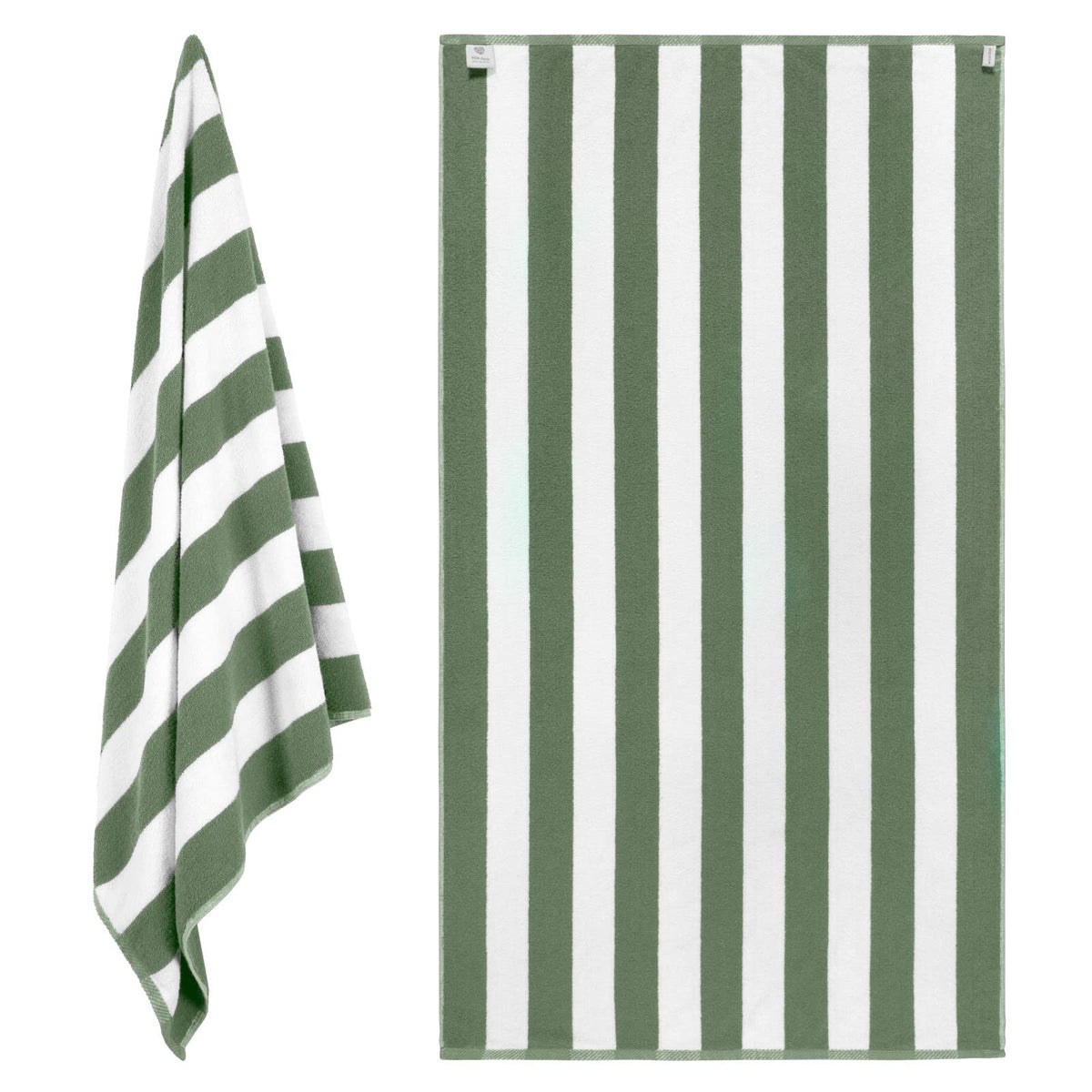White Classic khaki green striped towel for versatile beach days and stylish wear.