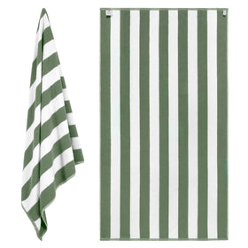 White Classic khaki green striped towel for versatile beach days and stylish wear.