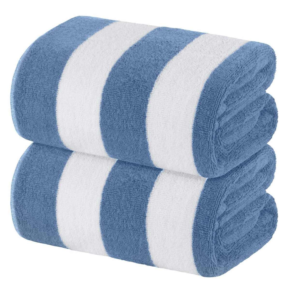 White Classic light blue cabana stripe towel showing 35x70 size for full-body wrap