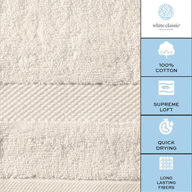 Lint-free surface of White Classic bath sheet, maintaining a clean and smooth feel.