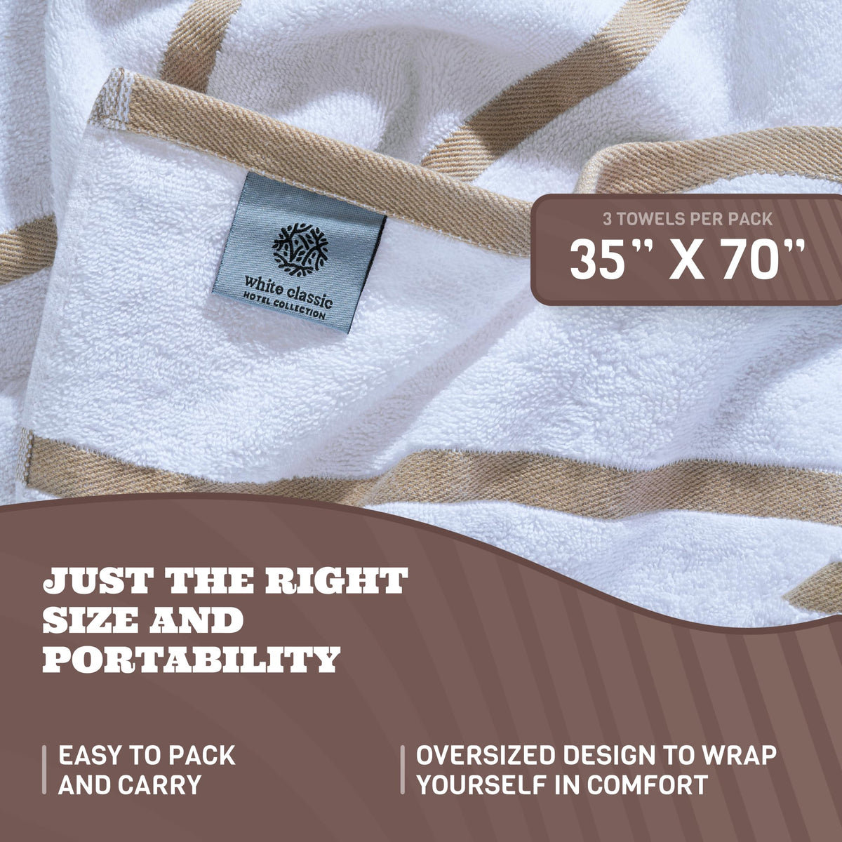 White Classic low lint cream beige striped towel for bath or pool
