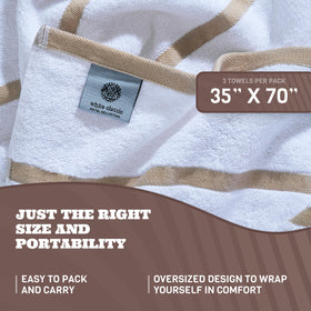 White Classic low lint cream beige striped towel for bath or pool