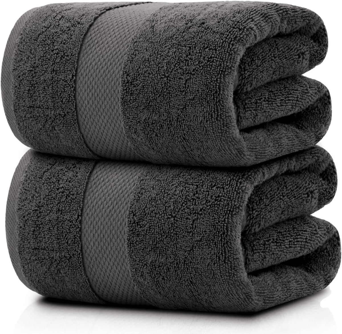 White Classic luxury bath sheet folded in charcoal gray for spa-like softness.