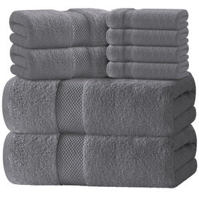 White Classic luxury bath towel set on a bathroom rack, soft and absorbent.