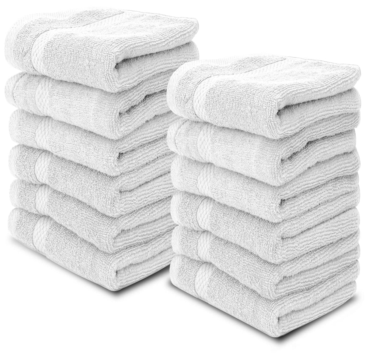 White Classic luxury washcloths pack shot shows premium 650 GSM cotton and durable construction.