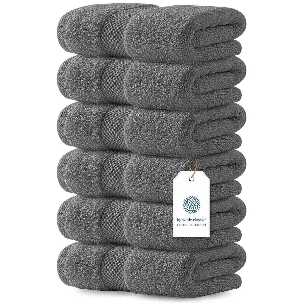 White Classic luxury dark gray hand towel close-up showing plush Turkish cotton